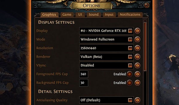 Path of Exile Game Settings